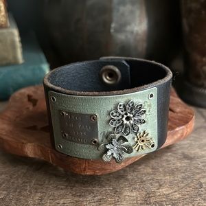 Leather Steampunk Floral Bracelet The Road Less Traveled